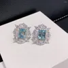 Stud Küpe S925 STERLING Gümüş Takı Gökyüzü Mavisi Doğal Topaz Kadınlar için Taş Toptan