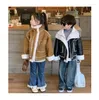 Vestes Version coréenne des vêtements d'extérieur pour hommes et femmes, manteau en fourrure épaisse, veste en cuir pour enfants, à la mode, automne/hiver 2023