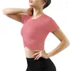 Dames t shirts dames vrouwen met korte mouwen shirt sexy blootgestelde navel yoga t-shirts solide sport snel droge fitness gym crop tops sport slijtage