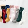 Детские носки для новорожденных девочек с большим бантом до колена, длинные, мягкие, из 100% хлопка, кружевные носки, детские носки для детей от 0 до 5 летL231114