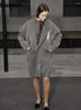 Dames Leer Lautaro Lente Herfst Oversized Cool Grijs Glanzend Patent Cocoon Jas Dames Luxe Designer Kleding Runway Fashion 2023