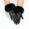 Five Fingers Gloves Arrival Wholesale Women's Real Sheepskin Leather With Rabbit Fur Cuffs Female Cycling Warm gloves Fleece Lining 231114