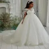 Fille Robes Boule À La Main Princesse Première Communion Robe Sheer Cou Enfant Pageant Robe Fleur