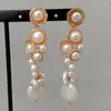 Dangle Earrings Natural Freshwater White Pearl Gold Color Plated Stud Flower Cute Wedding For Women Gift