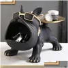 Objetos decorativos Figuras Ornamento de cachorro Big Boca Bldog Butler French Butler Caixa com bandeja nórdica ta dhxw6