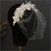 Hair Clips Vintage Satin Hairbands Tulle Dream Face Veil Cover Bridal Beaded Headband Wedding Jewelry