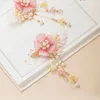 Grampos de cabelo 2 peças rosa floral chinês acessórios de casamento para mulheres nupcial borla hairpin retrô meninas hanfu barrettes de festa