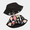 Bérets Double face portable sept couleurs champignon motif chapeau de pêcheur hommes femmes chapeaux de soleil en plein air dessin animé pliable seau casquette