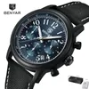 Avanadores de pulso Benyar Sports Watch for Men Fashion Quartz Wristwatch Lexury Leather Mens Watches 50Atm impermeável Relogio Masculino