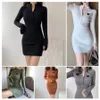 Designerklänning Europe Us Hot Style Pencil kjol personlighet mode långärmad klänningsknappar nya högkvalitativa brev broderier zipper sexig klänning cl d7kr#