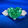 Cluster-Ringe, hochgekohlter Diamantring, Ganzkörper-925-Silber, eingelegt, 10 12, smaragdgrüner Blumenschliff, herzförmig, für Damen
