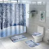 Cortinas de ducha Cortina de ducha de árbol Hielo y nieve Ceniza Estampado de bosque Juego de alfombrillas de baño Alfombras impermeables Cortinas de baño decorativas para baño con R231114