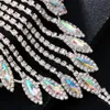 Luxury AB Color Rhinestone Bracelet Finger Chain for Women Trendy Hollow Crystal Bangle Hand Chain Wedding Jewelry