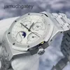 AP Swiss Luxury Watch Epic Royal Oak Series 26574st Men's Watch Silver White Dial Date Week Månad Månefas JAP År 41mm Automatiska maskiner Fullständig uppsättning 16 år