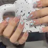 Kunstnagels Glitter Strass Korte Kunstnagels Tip Bling Glanzende pers op nagels Y2K Franse handgemaakte lange doodskist Stiletto nepnagel met lijm Q231114