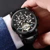 Wristwatches LIGE Business Mens Mechanical Watches Top Automatic Creative Date Watch For Men Leather Tourbillon Wristwatch