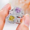 Cluster Ringen QINHUAN 8.8mm Vierkante Echte Moissanite Pass Test Ring Dames Roze Geel 925 Sterling Zilver Geplatineerd Bruiloft fijne Sieraden