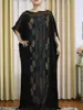 Roupas étnicas Vestidos africanos para mulheres 2023 O-pescoço trocadilho preto abaya roupas de verão muçulmano Islã manga curta maxi túnio com turbante