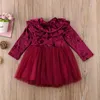 Robes de fille Princesse Mignon Chaud Bébé Bébé Velours À Manches Longues Col Roulé À Volants Solide Dentelle Tutu Robe 2 Style Tenue Printemps Automne Hiver