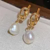 Dangle Earrings White Freshwater Pearl Pendant 18K Gold Plated Twist HOOK Holiday Gifts CARNIVAL FOOL'S DAY Christmas Cultured Party