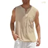 Herrtankstoppar Sommaren Summer Men Tank Top Cotton Linen Topps Fashion Solid Color Sleeveless Clothes Pet Casual Linen Vest