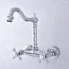 Keuken kranen zilveren kleur gepolijst chroom messing muur gemonteerde badkamer wastafel kraan swivel tuit mixer tap dual cross handles msF778