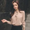 Kvinnors blusar skjortor Office Ladies Solid Long Sleeve Tops and Shirts Elegant Slim Women Bluses Shirt Round Neck Soft Bulus Femme High Quality 230414