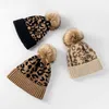 Bonnet Skull Caps Mode imprimé léopard boule de laine bouclée chapeau tricoté femmes isolation thermique extérieure épaissie automne et hiver chapeau de laine pour hommes