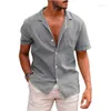 Camicie casual da uomo Summer Beach Wear Camicetta tinta unita da uomo Camicia a maniche corte in lino di cotone Cardigan largo Top Comodo traspirante