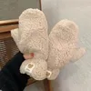 Luvas de ciclismo bonito urso branco pelúcia engrossado inverno manter quente estudantes passeio frio à prova de vento roupa interior luvas pendurado pescoço famale