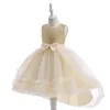 Flickklänningar Elegant Champagne Princess Hi-Lo Lace Gown Christmas Tulle Puffy Ballgown Ceremonies Party Vestidos i 4-13 år