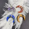 Pendant Necklaces Classic Moon Shape Natural Stone Amethyst Green Aventurine Red Agate Cow Horn Shaped Wire For Charming Ladie DIY Jewelry