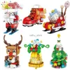 Vehicle Toys HUIQIBAO Santa Claus Model Building Blocks Christmas Tree Boots sleigh Elk Bells Bricks Kid Xmas Gifts Creation Toy For ChildrenL231114