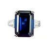 Anneaux de cluster 2023 S925 Silver Emerald Cut 10 14 Royal Blue Bague Modèle transfrontalier pour les femmes en Europe et en Amérique