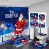 Douchegordijnen Kerst Douchegordijn Set Kerstman Kerstboom Nachtscène Badkamer Decor Deur Tapijt Badmat Wc Cover R231114