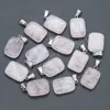 Natural Stone Pendants Rose Quartz Agate Square Healing Crystals Stone Charms for Jewelry Making DIY Necklace Earrings Women