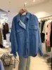 Blusas de mujer Camisa de mezclilla de un solo pecho con bolsillo para mujer Blusas azules vintage de manga larga Top 2023 Primavera Otoño Tendencia M759