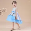 Girl Dresses Girls Blue Print Bridesmaid Dress Flower Kid Wedding Ball Gown Toddler Princess Hi-Low Pageant Evening