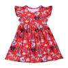 Robes de fille de Noël pour les filles tenues d'école de vacances de Noël manches flottantes robe florale décontracté Boho Twirly Skater vêtements