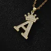 Zircon Alphabet Pendant Necklaces Hip Hop Gold Silver Crown Pendant Chain Necklace Initial Letter Necklace for Women