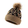 Beanie Skull Caps Moda leopardo stampa palla di lana arricciata cappello lavorato a maglia da donna isolamento termico esterno ispessito cappello di lana da uomo autunno e inverno