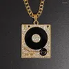 Pendentif Colliers Hip Hop Out Zircon Gramophone Record Player Collier pour hommes et femmes Rock Rap Bijoux Cadeaux