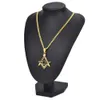 Pendant Necklaces Men's Gold Masonic Symbol Pendant Necklace Stainless Steel Fashion Punk Retro Freemason Pendant With 20-27" Cuban Chain T230413