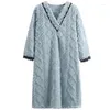 Kadın pijama gecelikleri kadın pazen polan polan nigndress uzun kollu sıcak termal tırmık kış sonbahar ev giyinme pijamaları