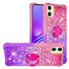 S24 Ultra Metal Finger Ring Holder Falls för Samsung A55 A35 A15 A05 A05S A25 Huawei Honor 90 Lite Quicksand stötsäker gradient Bling Glitter Liquid Soft TPU Cover