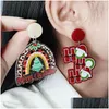 Stud Christmas Charm Stud Earrings For Women Red Green Fashion Geometric Design Coconut Tree Heart Hohoho Letter Santa Claus Drop Dang Otsgo