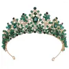 Hair Clips KMVEXO Gold Color Blue Green Wedding Crown Princess Headdress Crystal Bridal Tiaras Rhinestone Diadem Jewelry