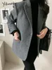 Ternos femininos Blazers Yitimoky Lã Solta Mulheres Blazer Moda Escritório Senhoras Botão Up Turn Down Collar Casacos Vintage Manga Longa Chic Jacket 231114