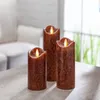 Lot de trois bougies pilier à 3 LED marron avec flamme aurore et télécommande pour mariage et Noël 231113