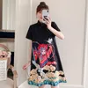 Etniska kläder fzslcyiyi traditionell kinesisk peking opera tryck kort ärm mode modern trend cheongsam klänning för kvinnor qipao kläder